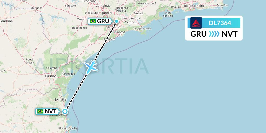 DL7364 Delta Air Lines Flight Map: Sao Paulo to Navegantes