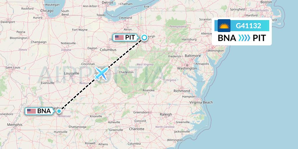 G41132 Allegiant Air Flight Map: Nashville to Pittsburgh
