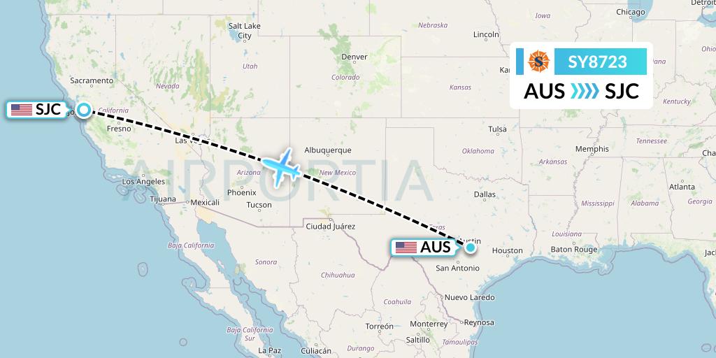 SY8723 Sun Country Airlines Flight Map: Austin to San Jose