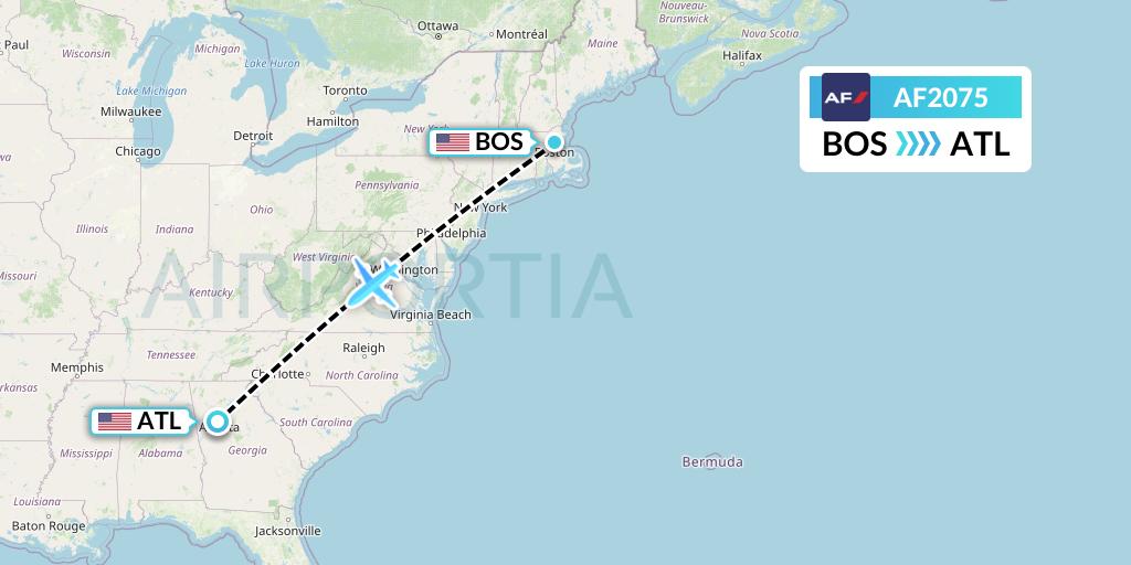 AF2075 Air France Flight Map: Boston to Atlanta
