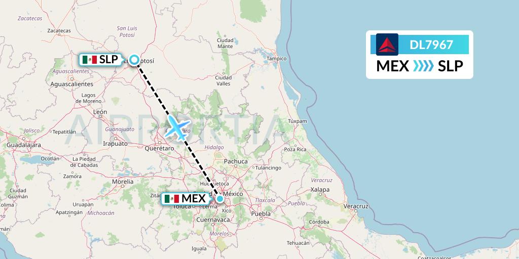 DL7967 Delta Air Lines Flight Map: Mexico City to San Luis Potosi