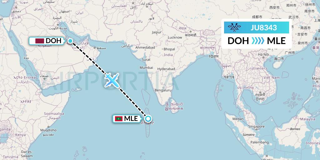 JU8343 AirSERBIA Flight Map: Doha to Male