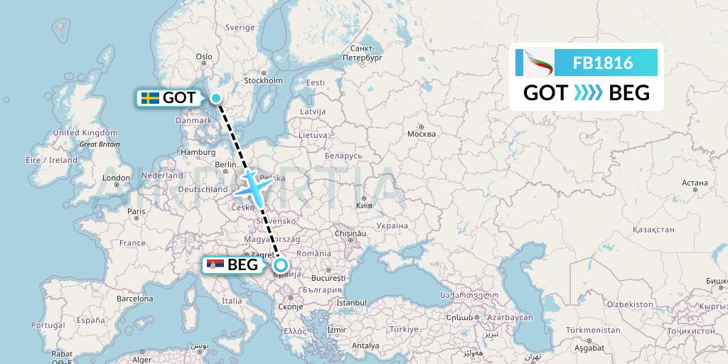 FB1816 Bulgaria Air Flight Map: Gothenburg to Belgrade