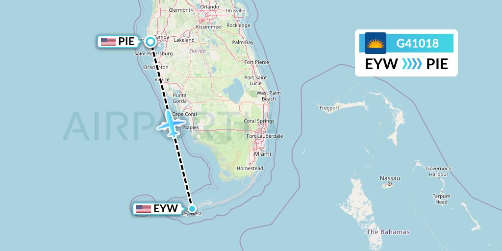 G41018 Allegiant Air Flight Map: Key West to St. Petersburg