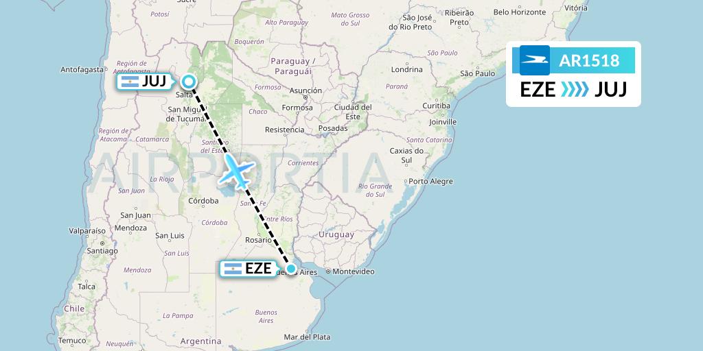 AR1518 Aerolineas Argentinas Flight Map: Buenos Aires to Jujuy