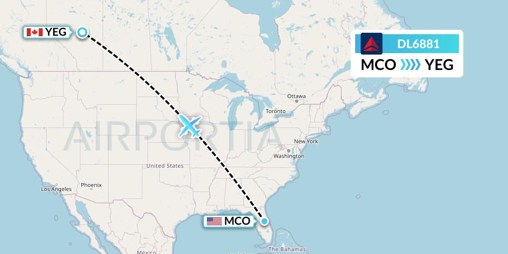 DL6881 Delta Air Lines Flight Map: Orlando to Edmonton