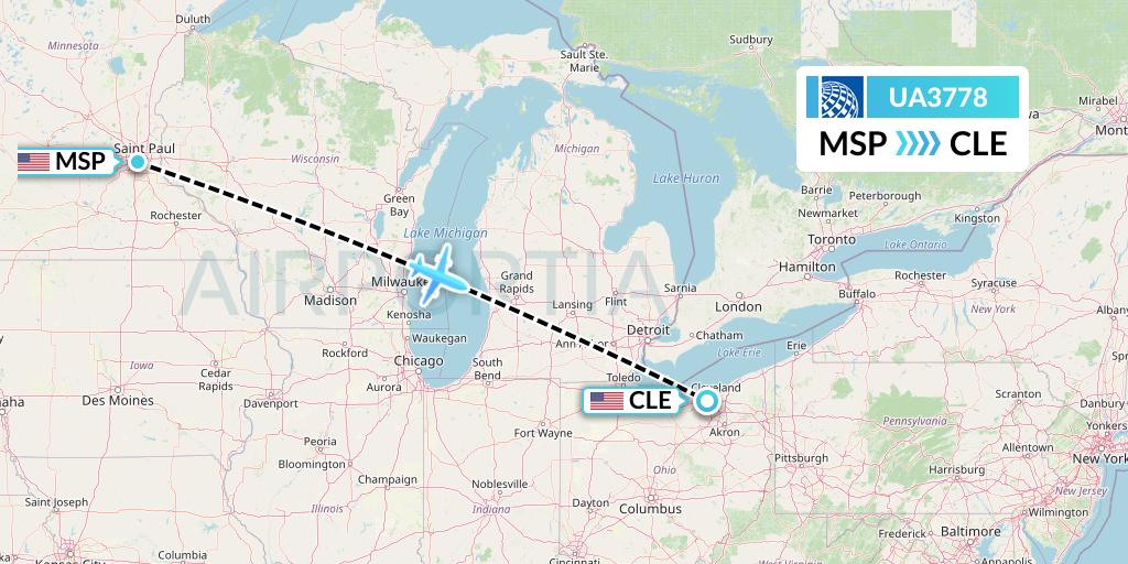 UA3778 United Airlines Flight Map: Minneapolis to Cleveland