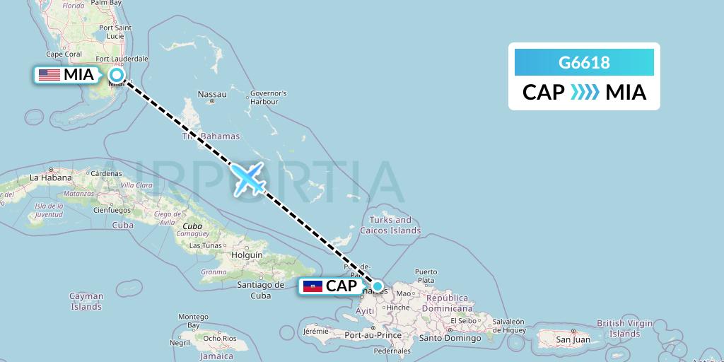 G6618 Fly Arna Flight Map: Cap-Haitien to Miami