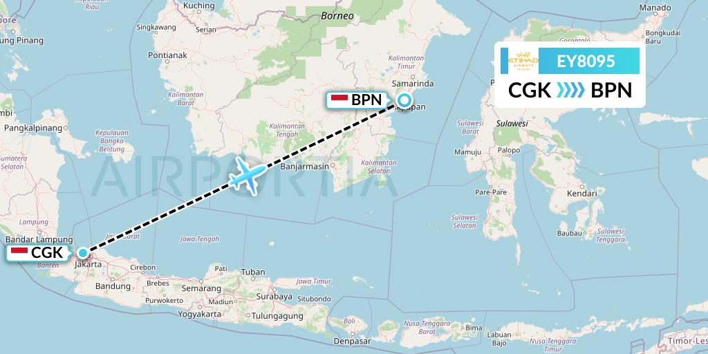 EY8095 Etihad Airways Flight Map: Jakarta to Balikpapan