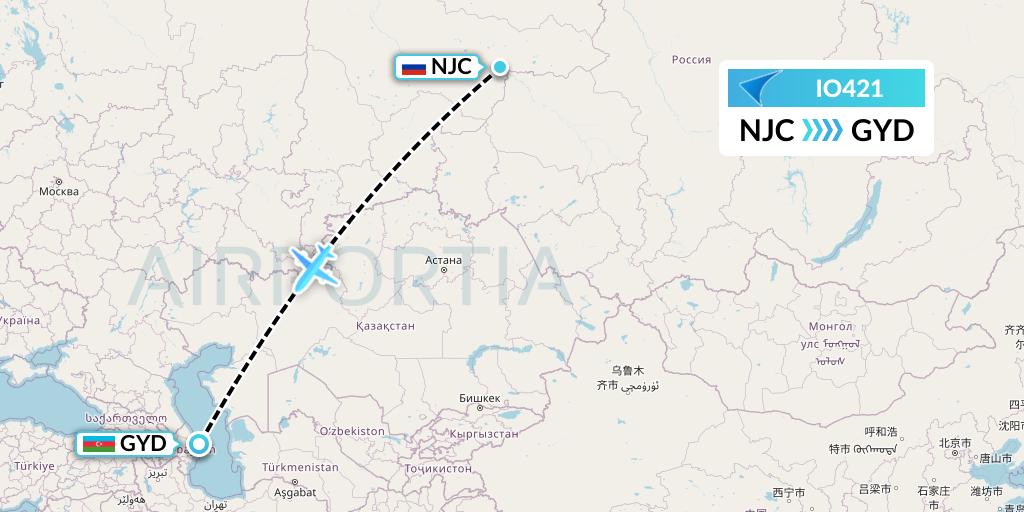 IO421 IrAero Flight Map: Nizhnevartovsk to Baku