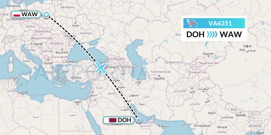 VA6351 Virgin Australia Flight Map: Doha to Warsaw