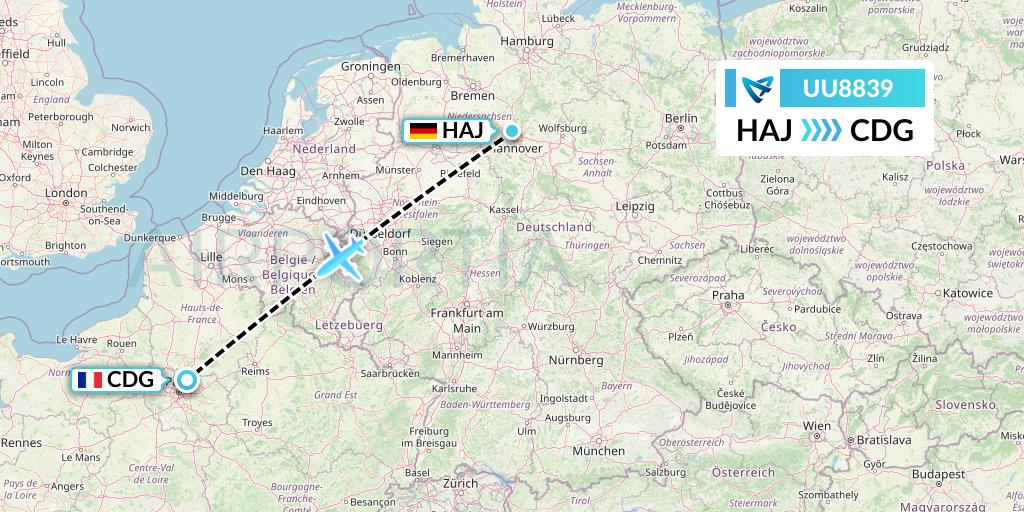 UU8839 Air Austral Flight Map: Hannover to Paris
