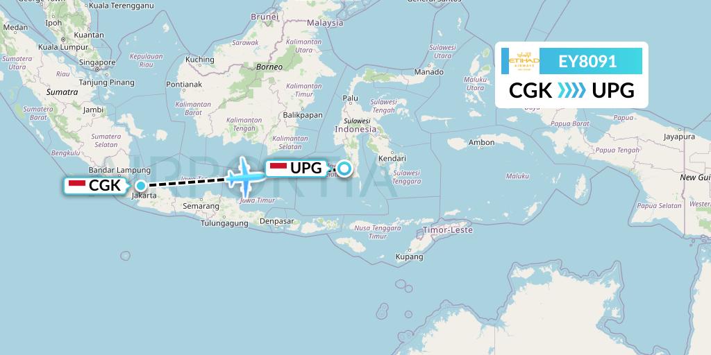 EY8091 Etihad Airways Flight Map: Jakarta to Makassar