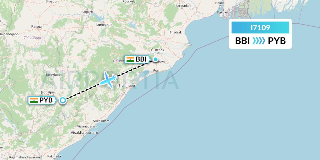 I7109 Indiaone Air Flight Map: Bhubaneswar to Jeypore