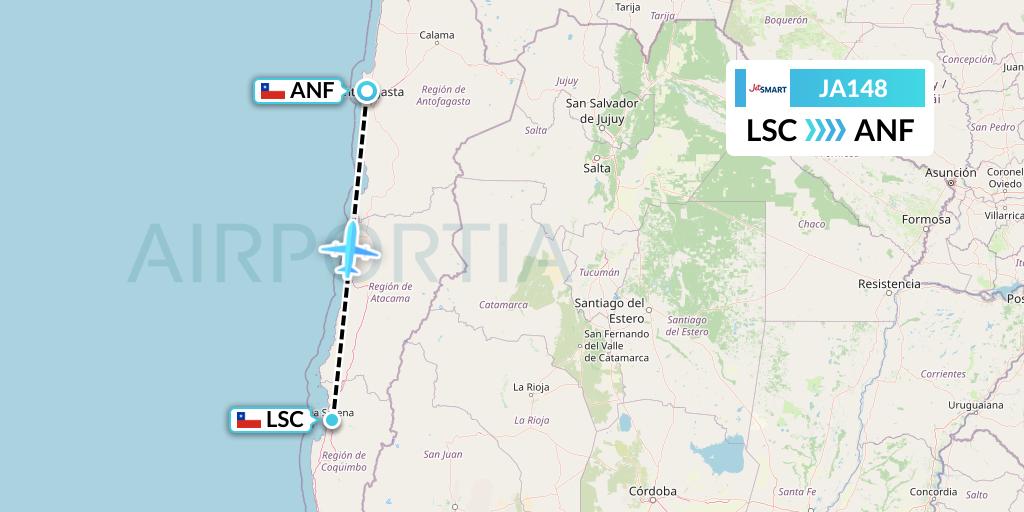 JA148 JetSMART Flight Map: La Serena to Antofagasta