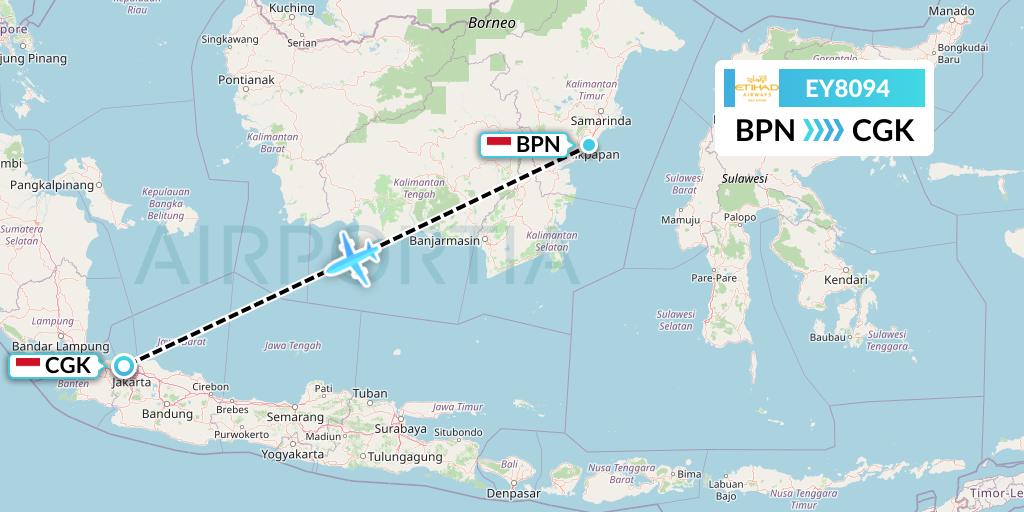 EY8094 Etihad Airways Flight Map: Balikpapan to Jakarta