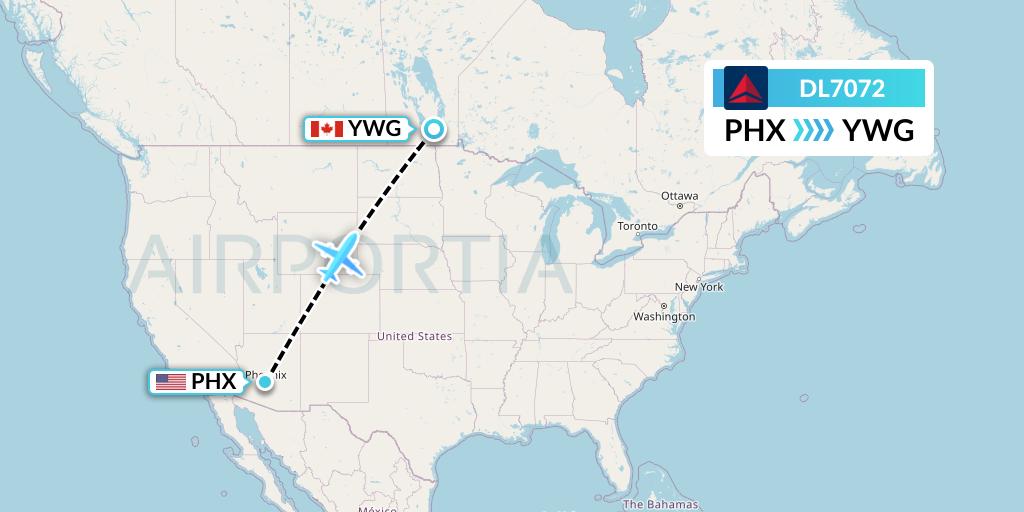 DL7072 Delta Air Lines Flight Map: Phoenix to Winnipeg