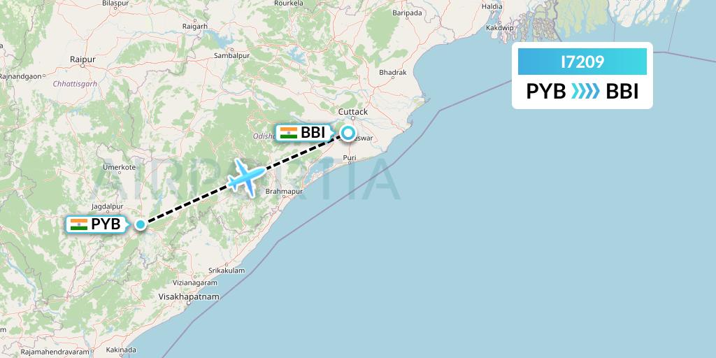 I7209 Indiaone Air Flight Map: Jeypore to Bhubaneswar