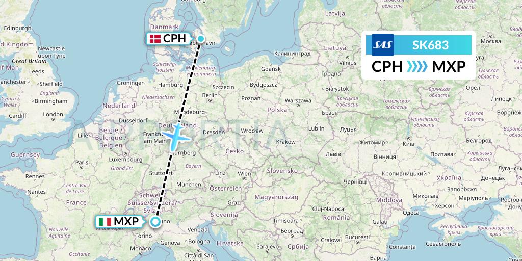 SK683 SAS Flight Map: Copenhagen to Milan