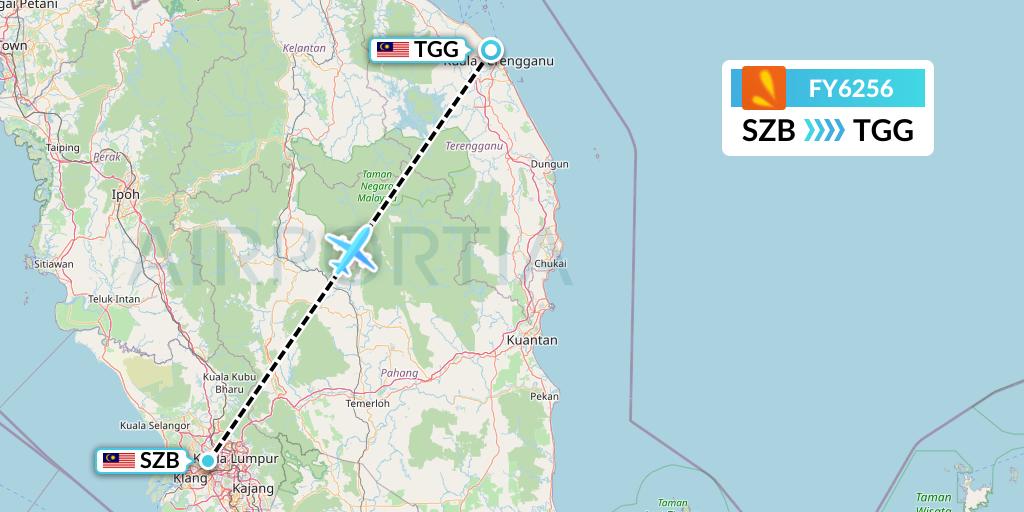 FY6256 Firefly Flight Map: Kuala Lumpur to Kuala Terengganu