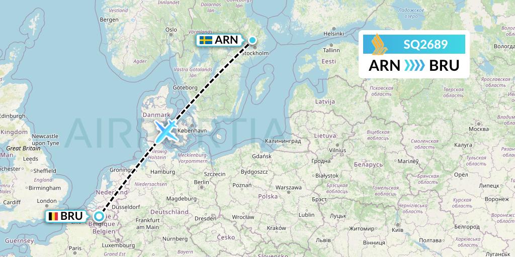 SQ2689 Singapore Airlines Flight Map: Stockholm to Brussels