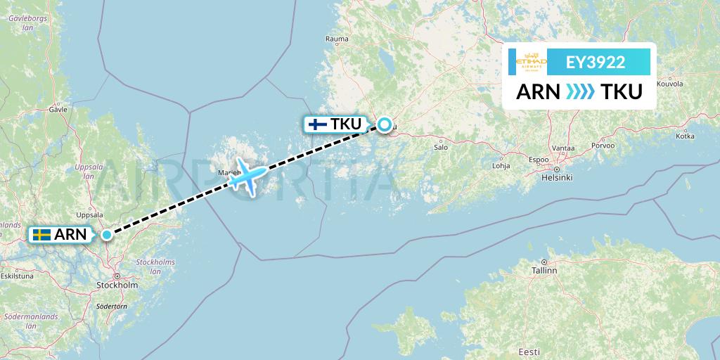 EY3922 Etihad Airways Flight Map: Stockholm to Turku