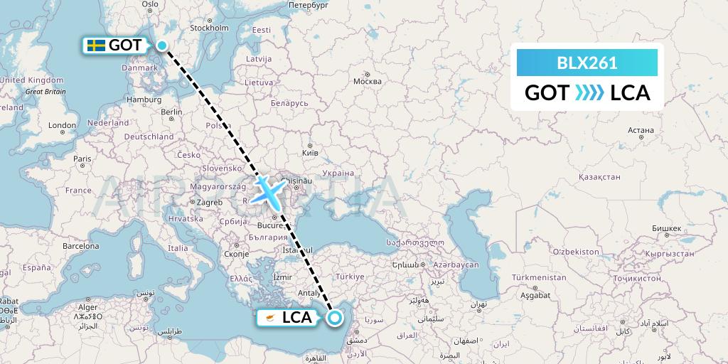 BLX261 TUI fly Nordics Flight Map: Gothenburg to Larnaca