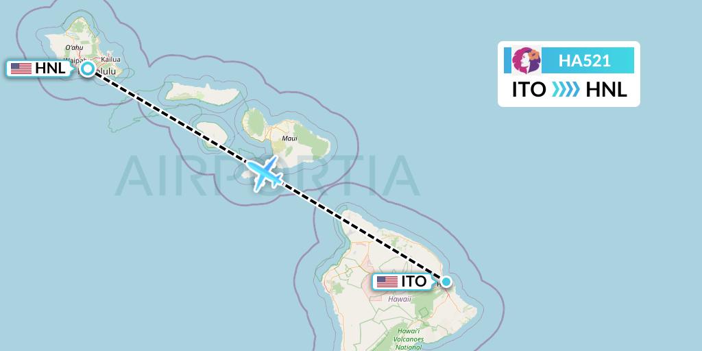 HA521 Hawaiian Airlines Flight Map: Hilo to Honolulu