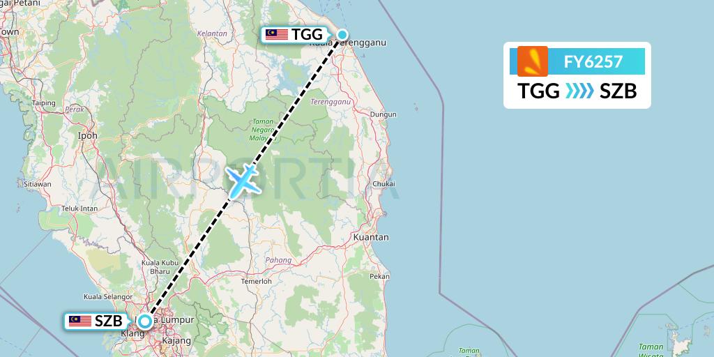 FY6257 Firefly Flight Map: Kuala Terengganu to Kuala Lumpur