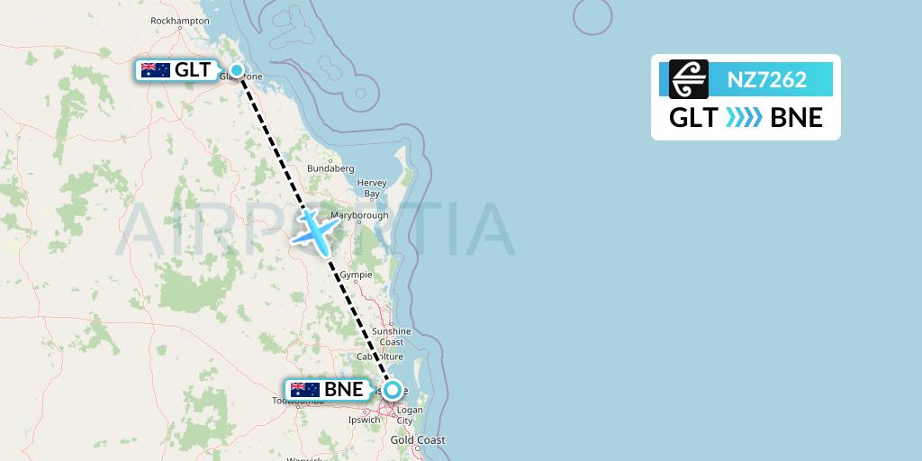 NZ7262 Air New Zealand Flight Map: Gladstone to Brisbane