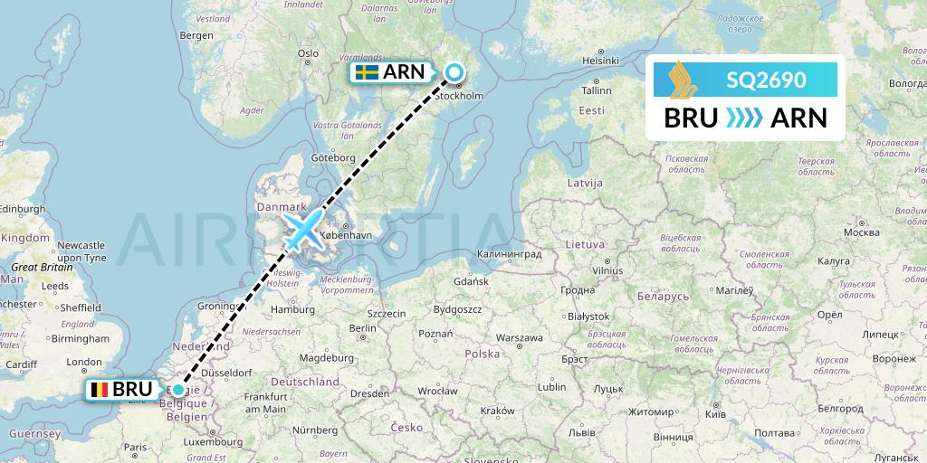 SQ2690 Singapore Airlines Flight Map: Brussels to Stockholm
