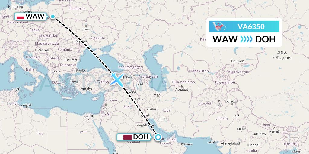 VA6350 Virgin Australia Flight Map: Warsaw to Doha