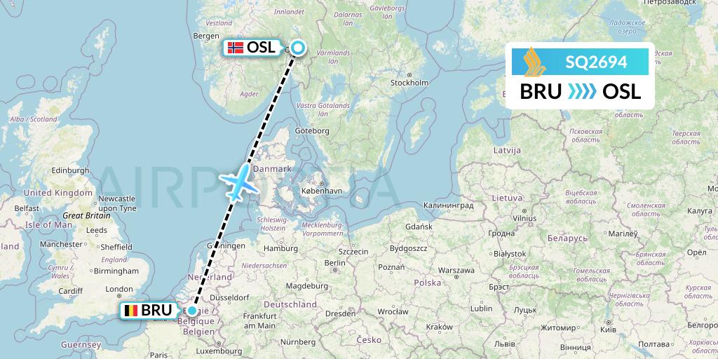 SQ2694 Singapore Airlines Flight Map: Brussels to Oslo