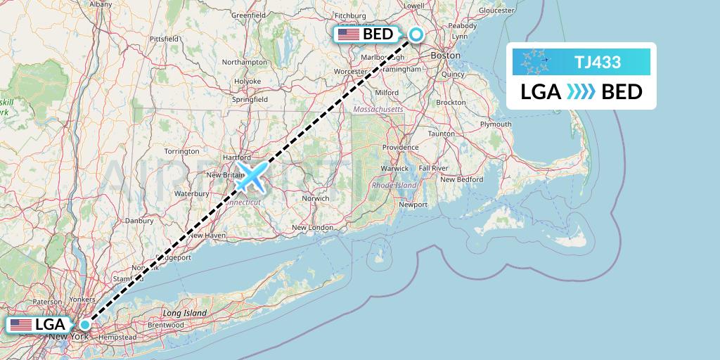 TJ433 Tradewind Aviation Flight Map: New York to Bedford