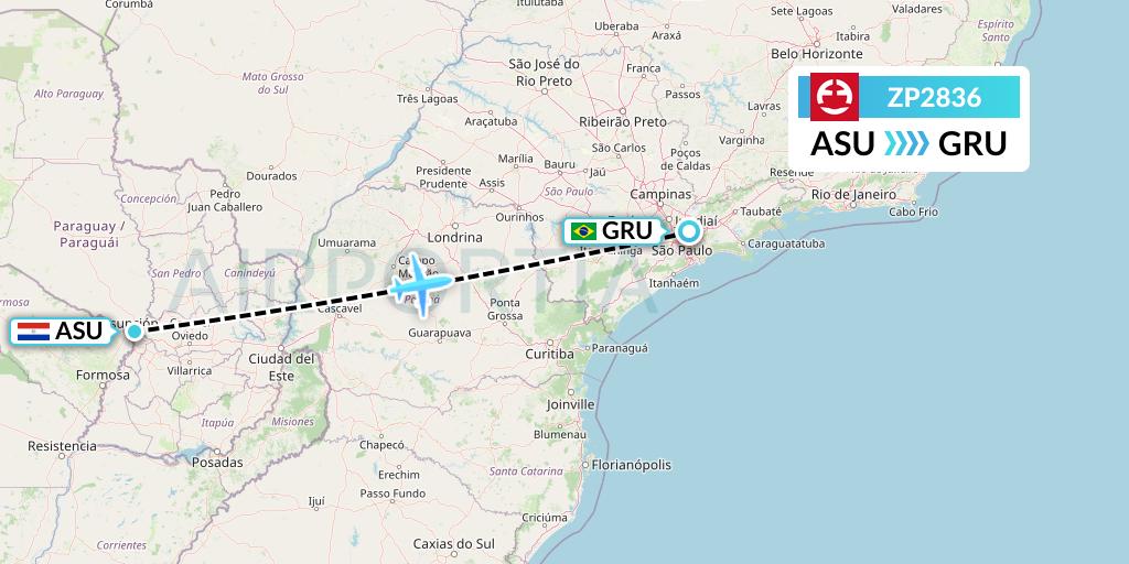 ZP2836 Paranair Flight Map: Asuncion to Sao Paulo