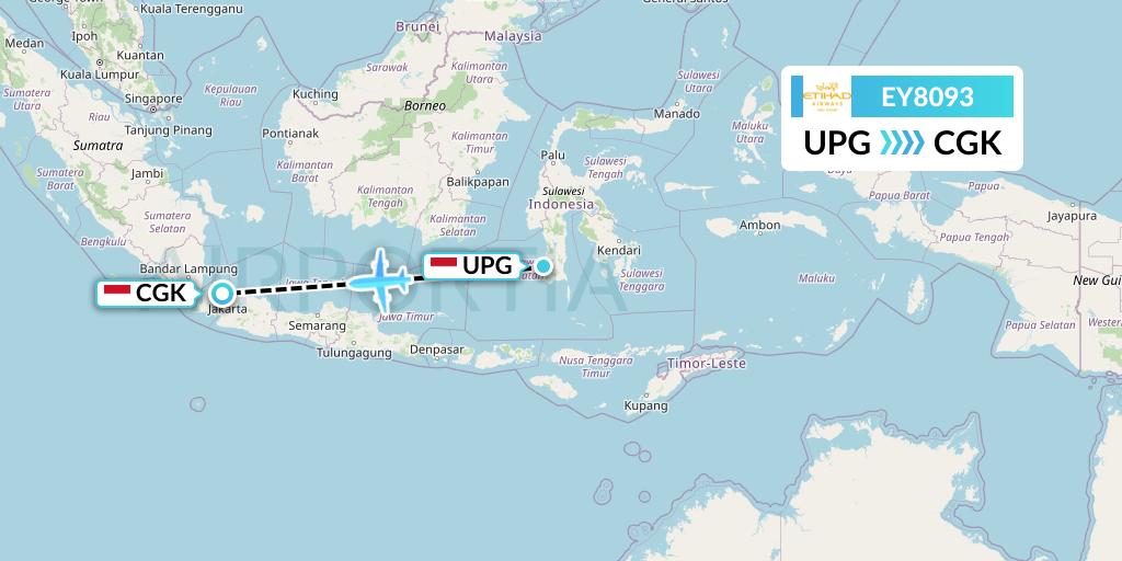 EY8093 Etihad Airways Flight Map: Makassar to Jakarta