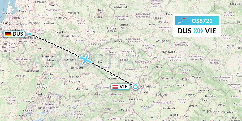 OS8721 Austrian Airlines Flight Map: Dusseldorf to Vienna