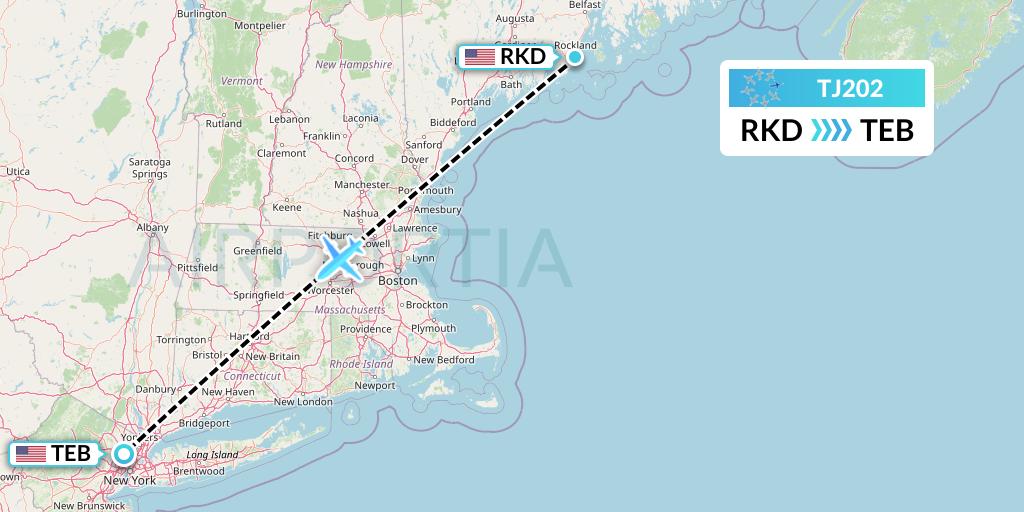 TJ202 Tradewind Aviation Flight Map: Rockland to Teterboro