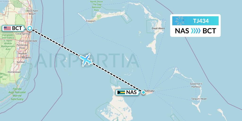 TJ434 Tradewind Aviation Flight Map: Nassau to Boca Raton