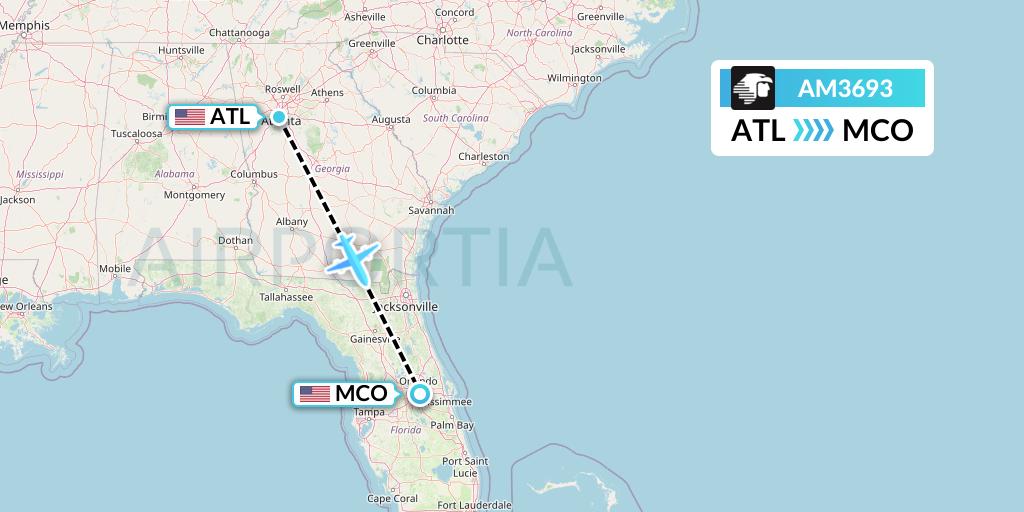 AM3693 Aeromexico Flight Map: Atlanta to Orlando