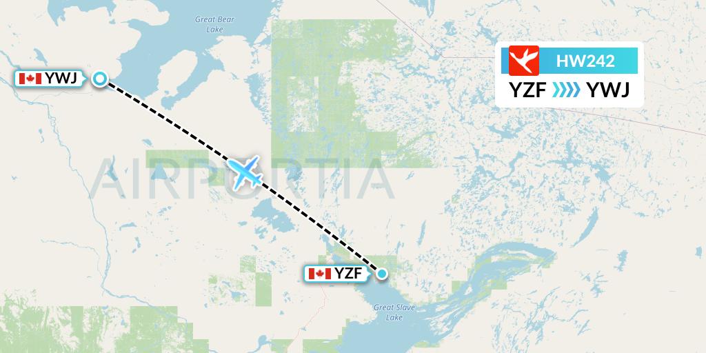 HW242 North-Wright Airways Flight Map: Yellowknife to Deline