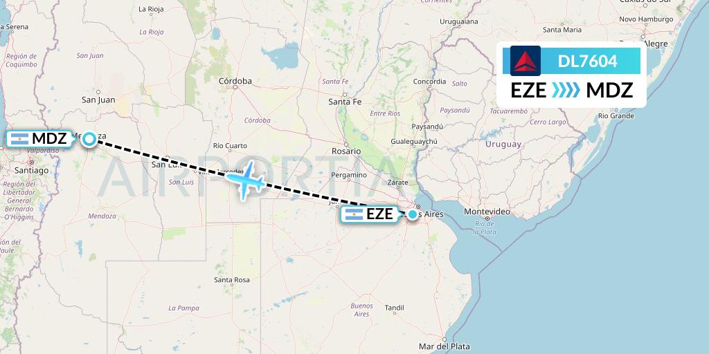 DL7604 Delta Air Lines Flight Map: Buenos Aires to Mendoza
