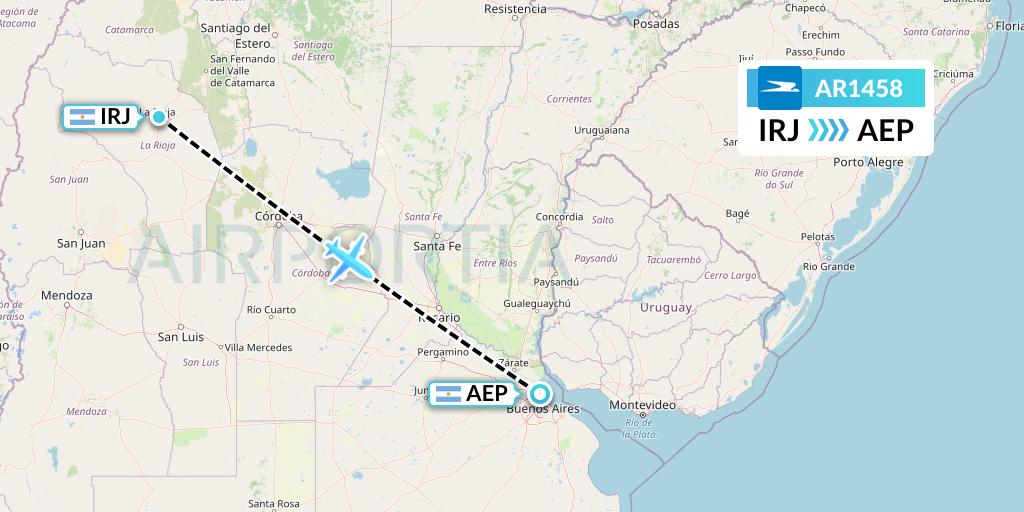 AR1458 Aerolineas Argentinas Flight Map: La Rioja to Buenos Aires