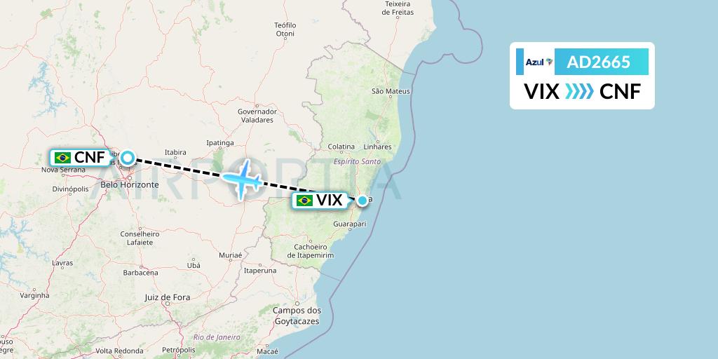 AD2665 Azul Brazilian Airlines Flight Map: Vitoria to Belo Horizonte