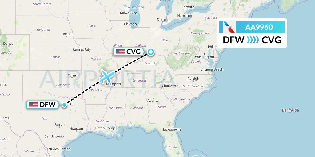 AA9960 American Airlines Flight Map: Dallas to Cincinnati