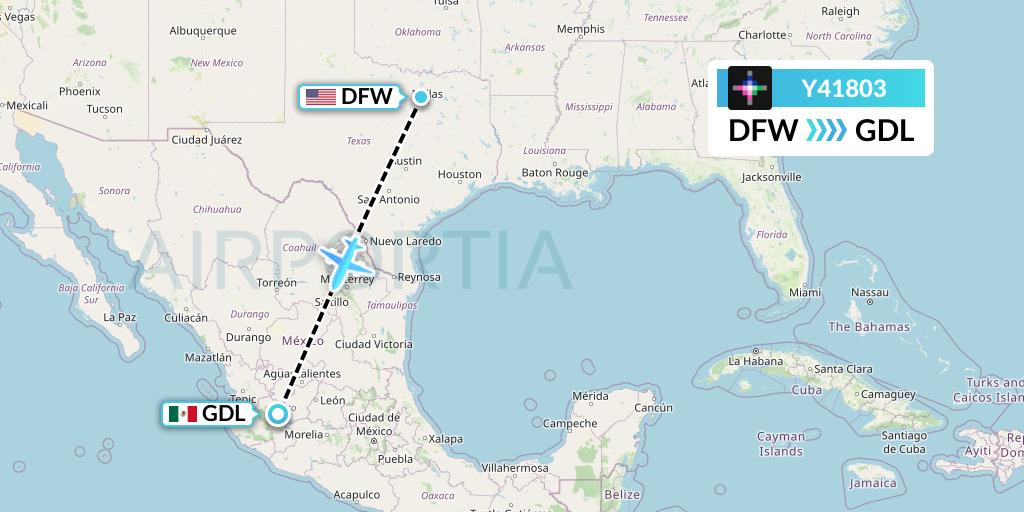 Y41803 Volaris Flight Map: Dallas to Guadalajara