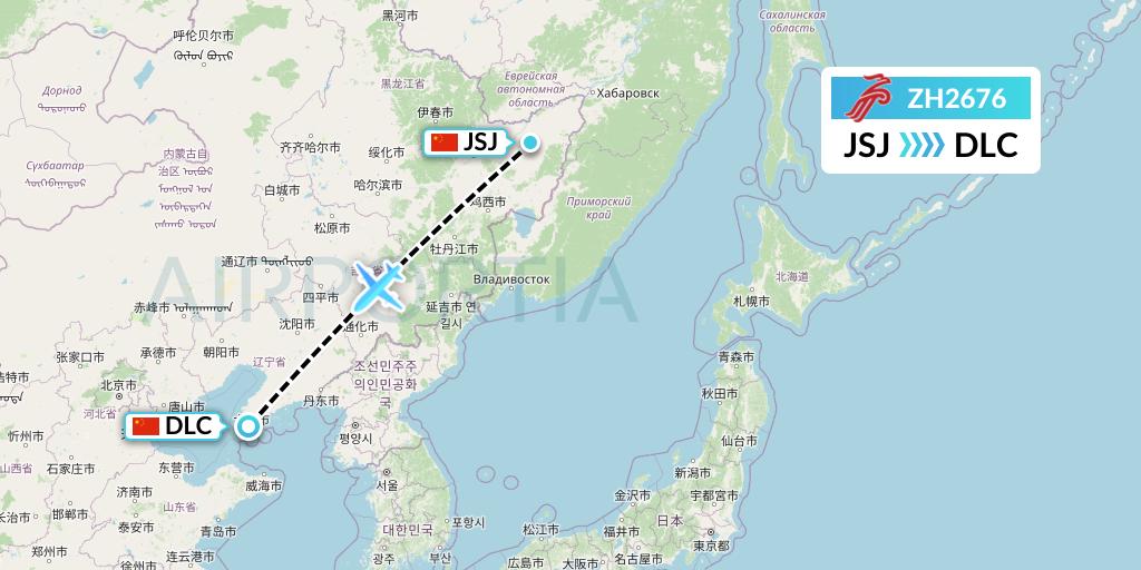 ZH2676 Shenzhen Airlines Flight Map: Fuyuan to Dalian