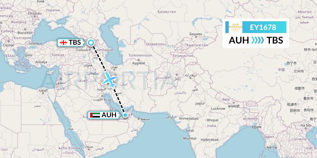 EY1678 Etihad Airways Flight Map: Abu Dhabi to Tbilisi