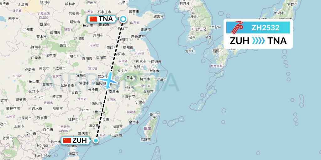 ZH2532 Shenzhen Airlines Flight Map: Zhuhai to Jinan