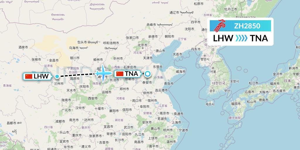 ZH2850 Shenzhen Airlines Flight Map: Lanzhou to Jinan